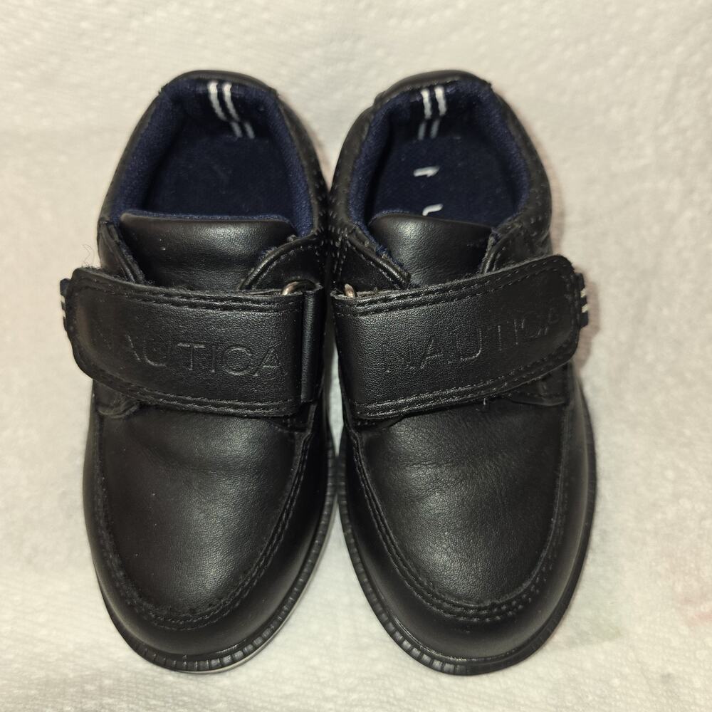 Nautica‎ Boys Black Dress Shoes, hook &loop Strap, Loafer Oxfords, Childs Size 5